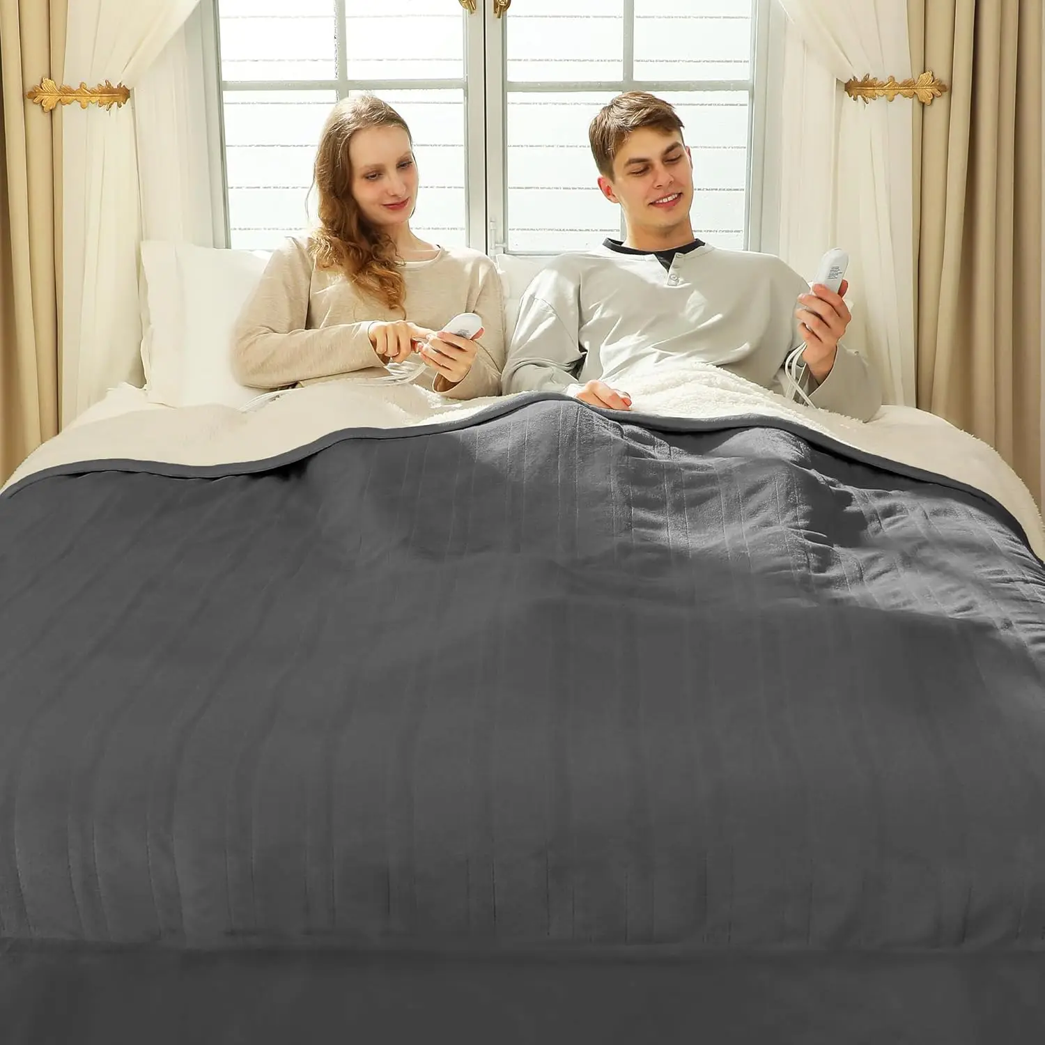 

Одеяло с подогревом размера «king-size» с двойным управлением, 5 уровней нагрева и автоматическим выключением, сертифицированное ETL серого цвета