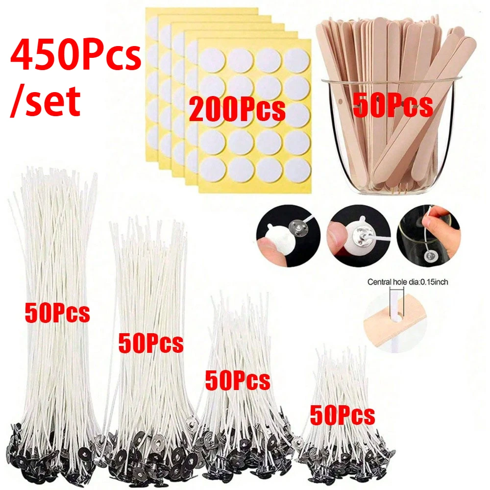

450 шт./компл. 2,6/10/12/20 см фитили для изготовления свечей, набор фитилей, наклейки, деревянный держатель фитиля, декор при свечах, праздничные подарки