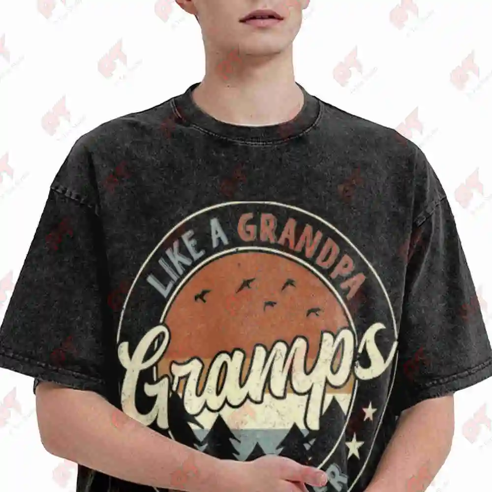 Gramps Like A Grandpa Only Cooler Father's Day Retro Vintage Washed Tee Pure Cotton T-Shirt