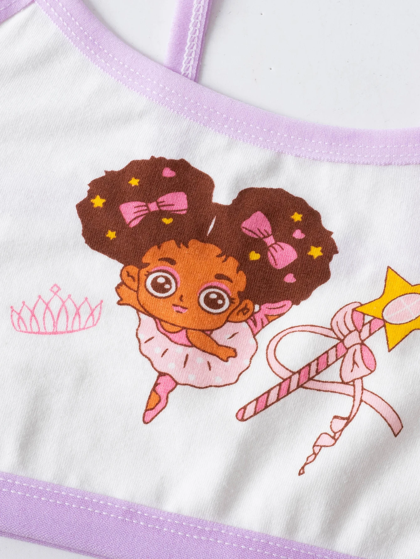 4 Stück Trainings-BHs für Mädchen, Mädchenunterwäsche, kleine Westchen, bequem, schlicht und modisch, mit Cartoon-Motiv und Farbblock-Design. – Detail 3