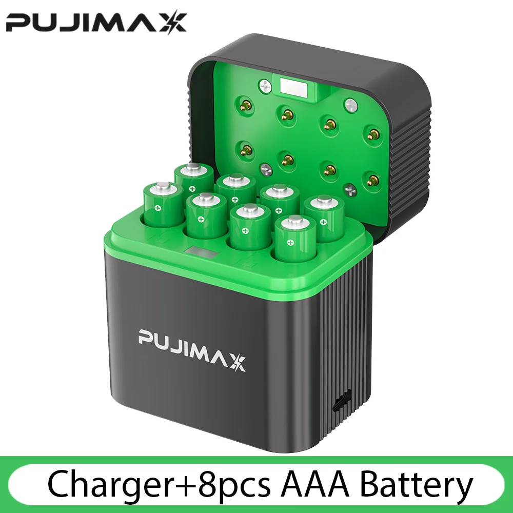 PUJIMAX 1,5 V AAA 1100 mWh oplaadbare lithium-ionbatterij met slimme batterijlader SET batterijen individueel beschikbaar