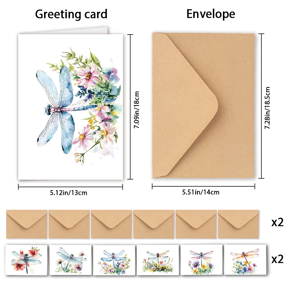 24-teiliges Grußkarten-Set mit Aquarell-Illustrationen, Umschlägen, Libellen- und Blumenmotiv, DIY-Einladungskarten, multifunktionaler Spaß – Detail 6