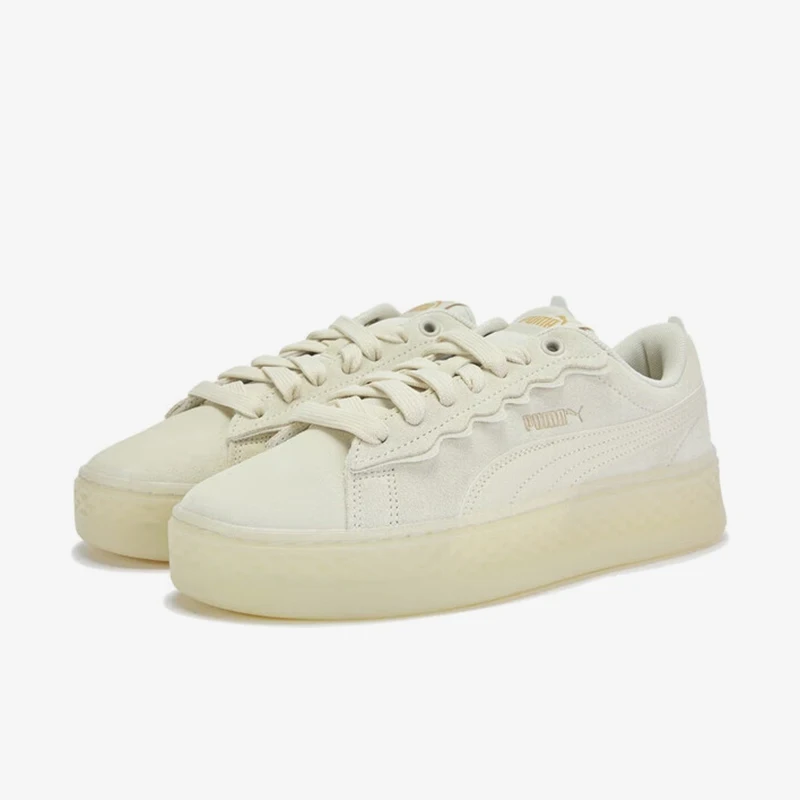 Puma genuine Smash new women's beige height increasing low top leather board shoes 406748-02
