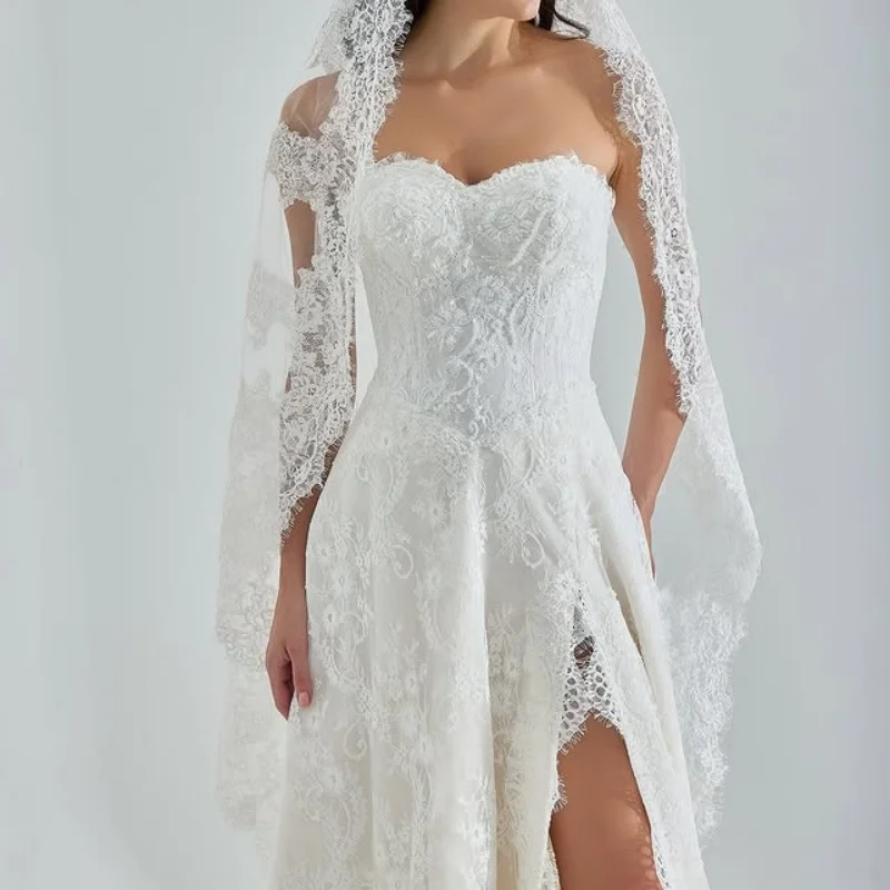 

Lace ivory white Appliques Wedding Dresses off-shoulder A skirt decal vent Long tail Bridal Gowns Made Customized