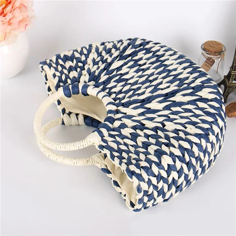 Women Handbag Rattan Wicker Straw Woven Half-round Bag Large Capacity Female Casual Travel Tote Fashion Bolsos Mimbres