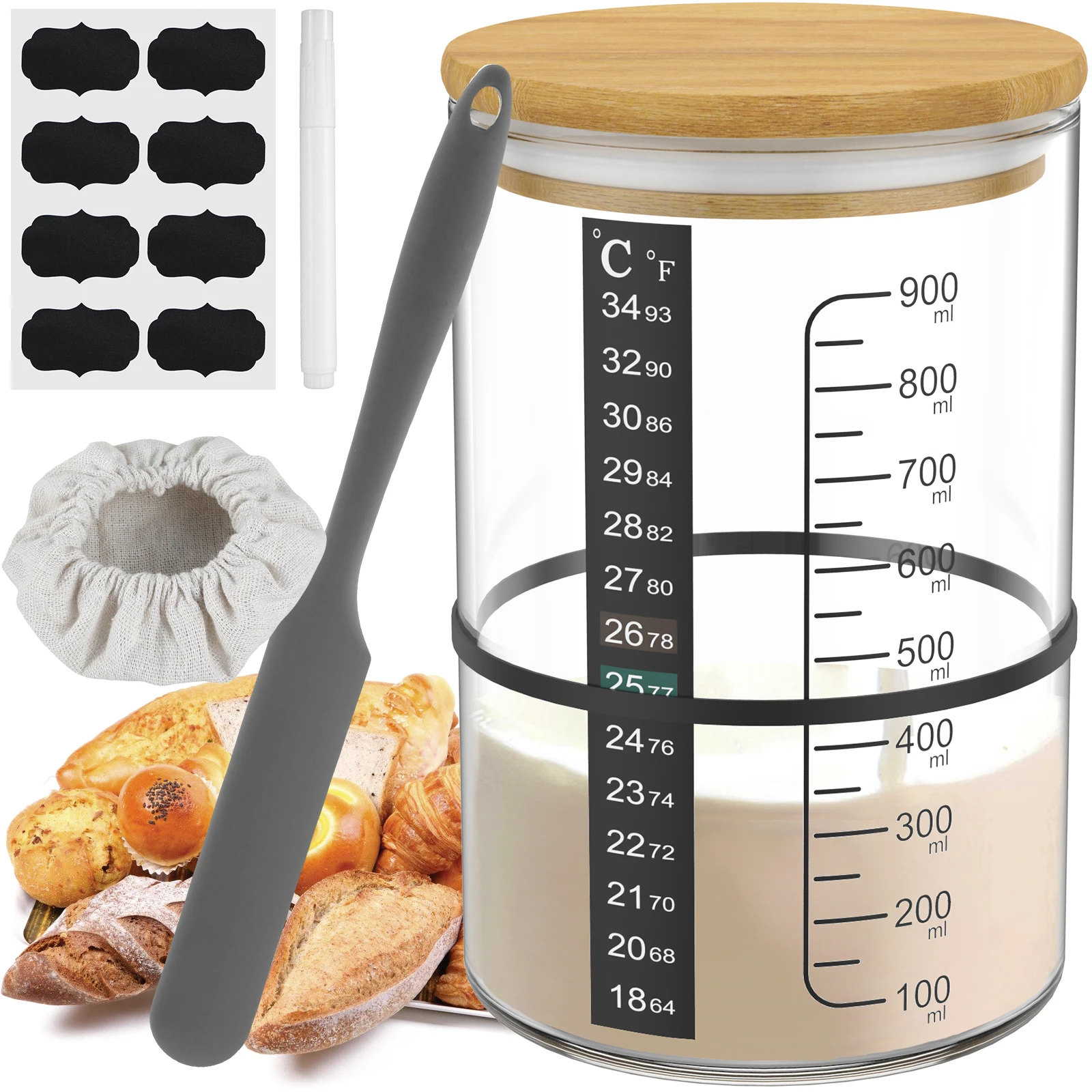 Słoik do fermentacji zakwasu 900ml Pojemnik na zakwas Przezroczysty szklany słoik do pieczenia zakwasu Szerokie usta z pokrywką