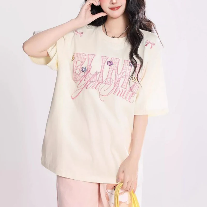 MenS White Graphic Print T Shirt Crew Neck Short Sleeve Oversized Casual Streetwear Tee With Pink Lettering And Small Decorative