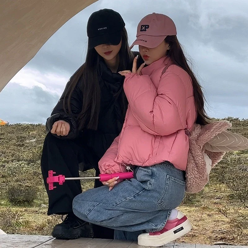 سترة نسائية قصيرة سميكة من القطن شتاء جديد دافئ الوقوف طوق الخبز معطف الكورية نمط فضفاض تنوعا الفتيات ملابس خارجية الصلبة #1