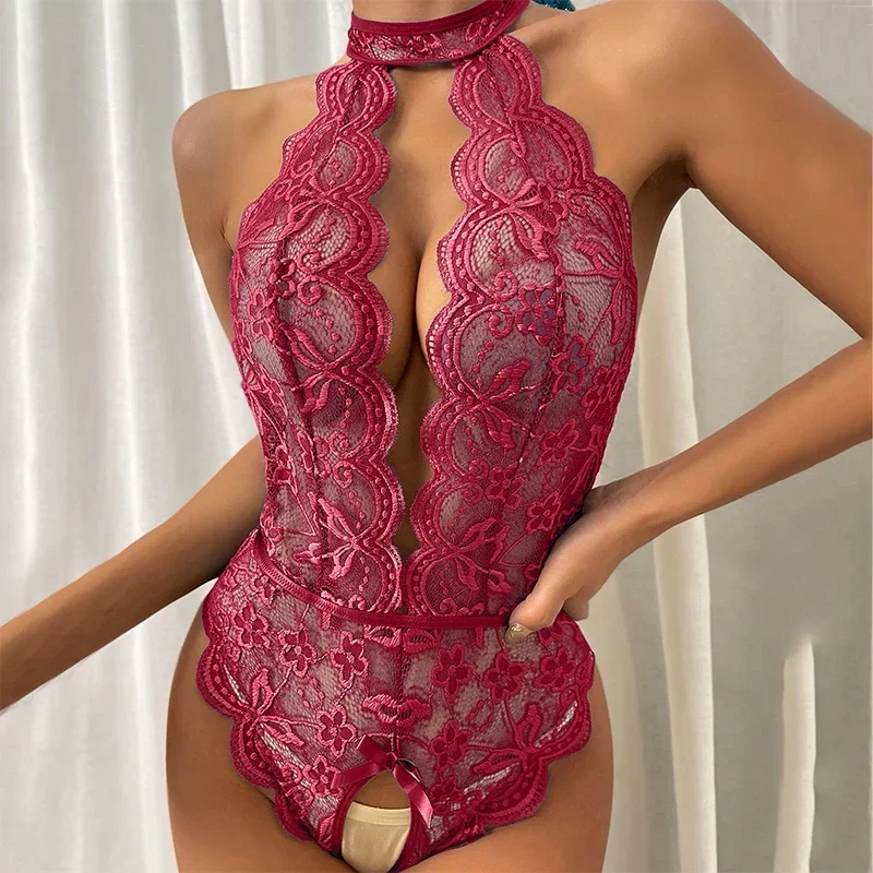 Sexy Woman Lingerie Lace Nightdress Sex Open Crotch Backless One-piece Bodysuit Babydoll Dress Hot Sex Exotic Apparel Underwear