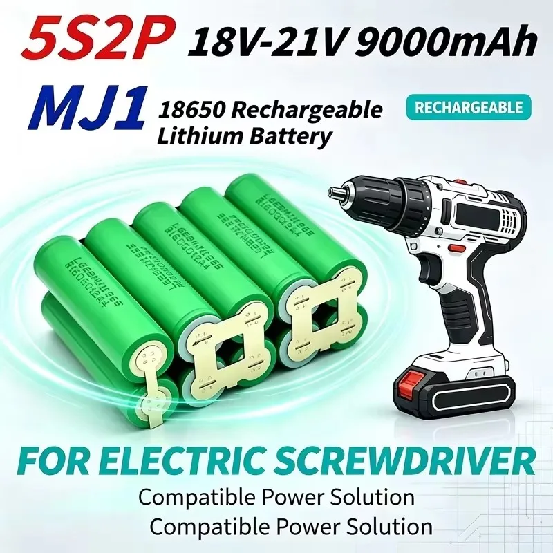 Batteria agli ioni di litio LIDIKALA 18650 da 9000 mAh a lunga durata, 5S2P, 18V-21V, pacco batteria MJ1 con BMS per avvitatore elettrico senza fili, ricambio per utensili elettrici