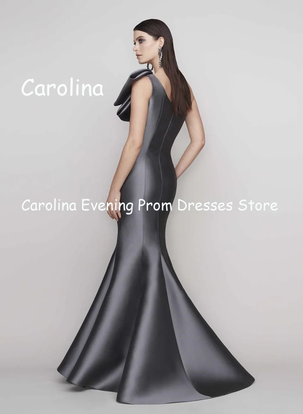 Carolina Satin Mermaid One-shoulder Bow Ruffle Floor-length Prom Gown Saudi Evening Formal Elegant Party Dress for Women 2023