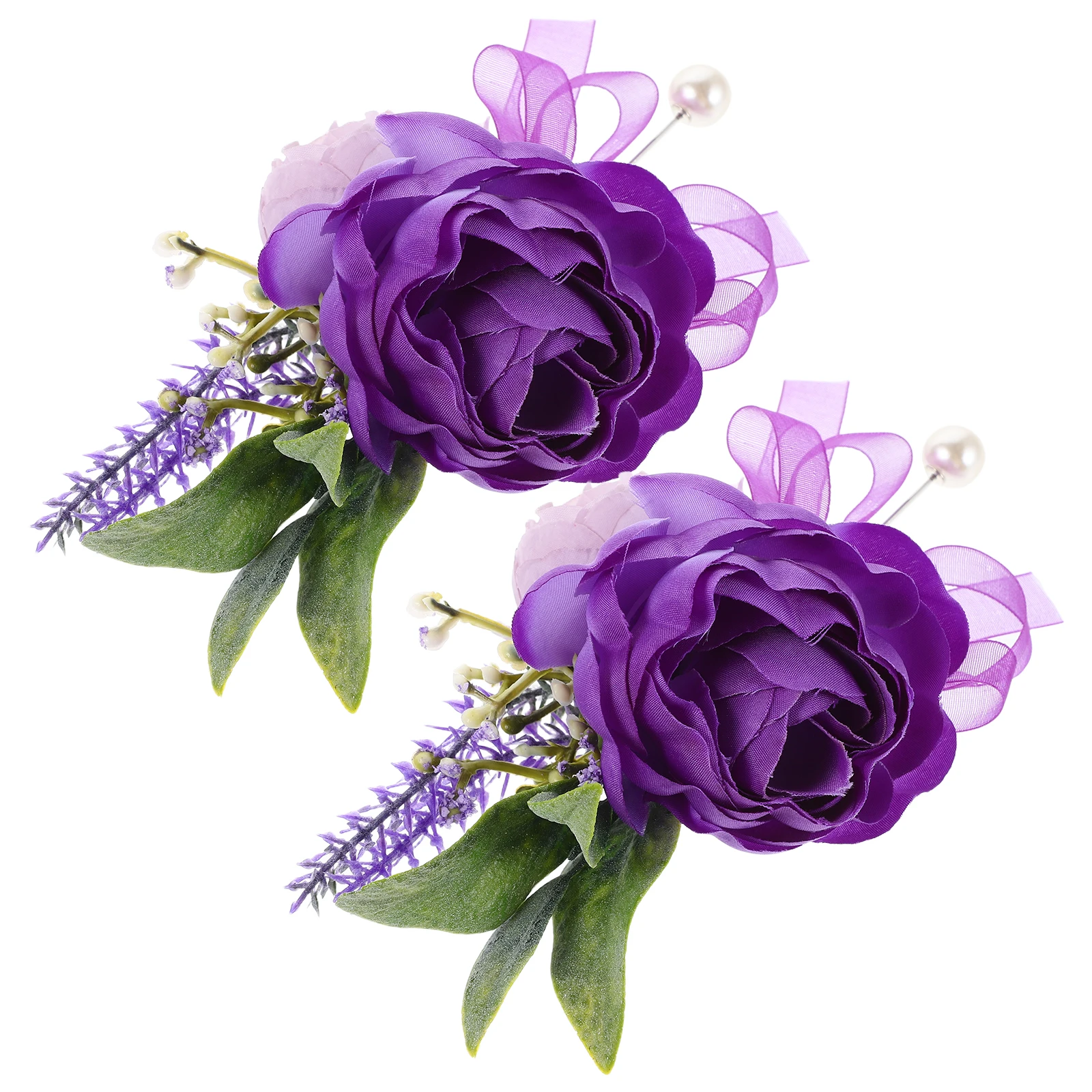

2Pcs Purple Wedding Boutonniere Elegant Rose Chest Flowers Bride Bridesmaid Romantic Pins Party Decoration Artificial Wedding