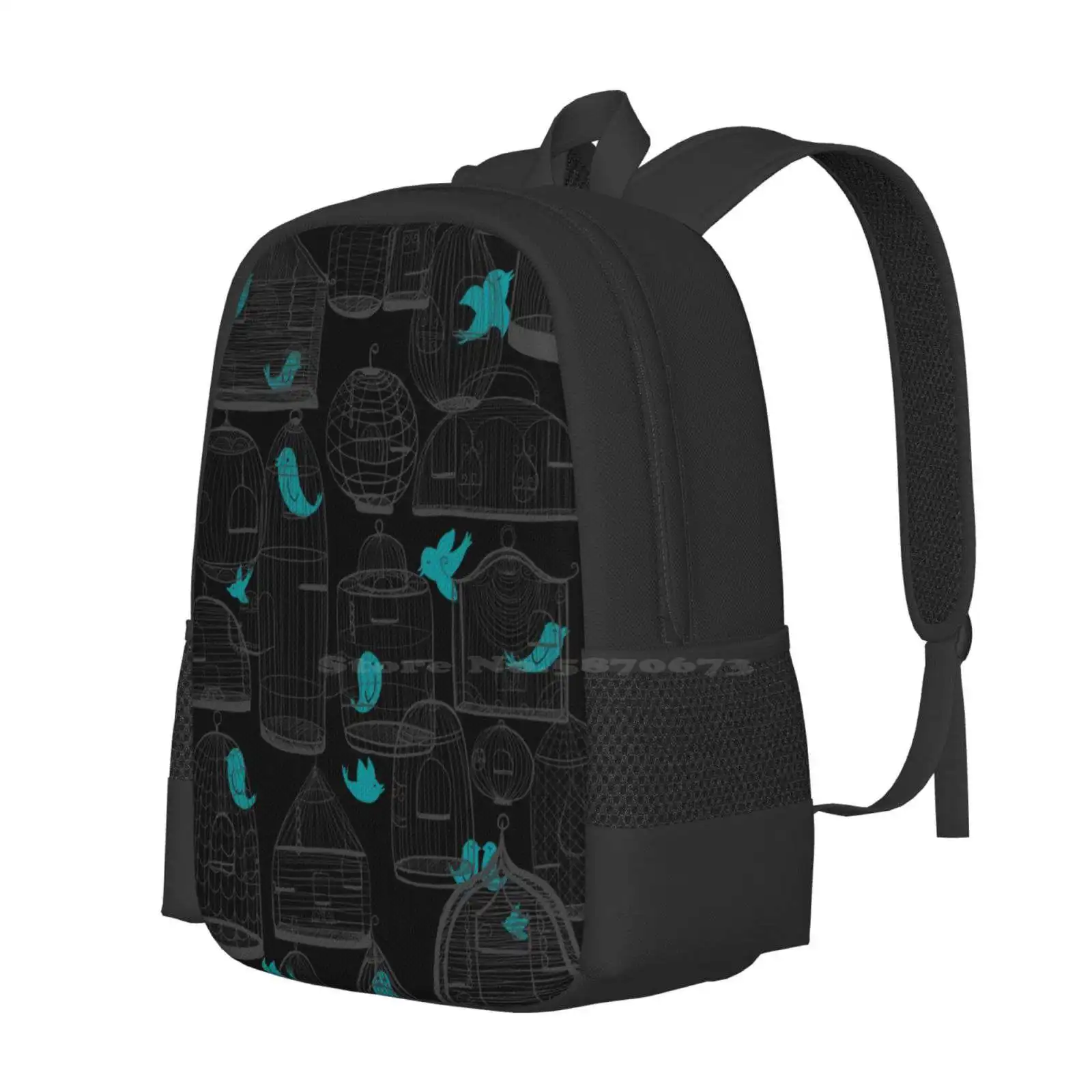 Chirp Chirp (Dark) Hot Sale Schoolbag Backpack Fashion Bags Bird Chirp Tweet Animals Cages Pattern