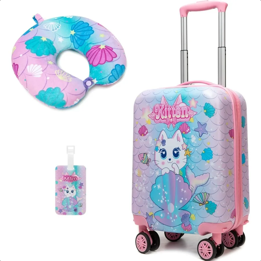 

Cute Cat Lage Set 2 Piece Suitcase Set 16 Hardside Lage with Spinner Wheels Girls Carry on Toddler Travel Rolling Lage Airline