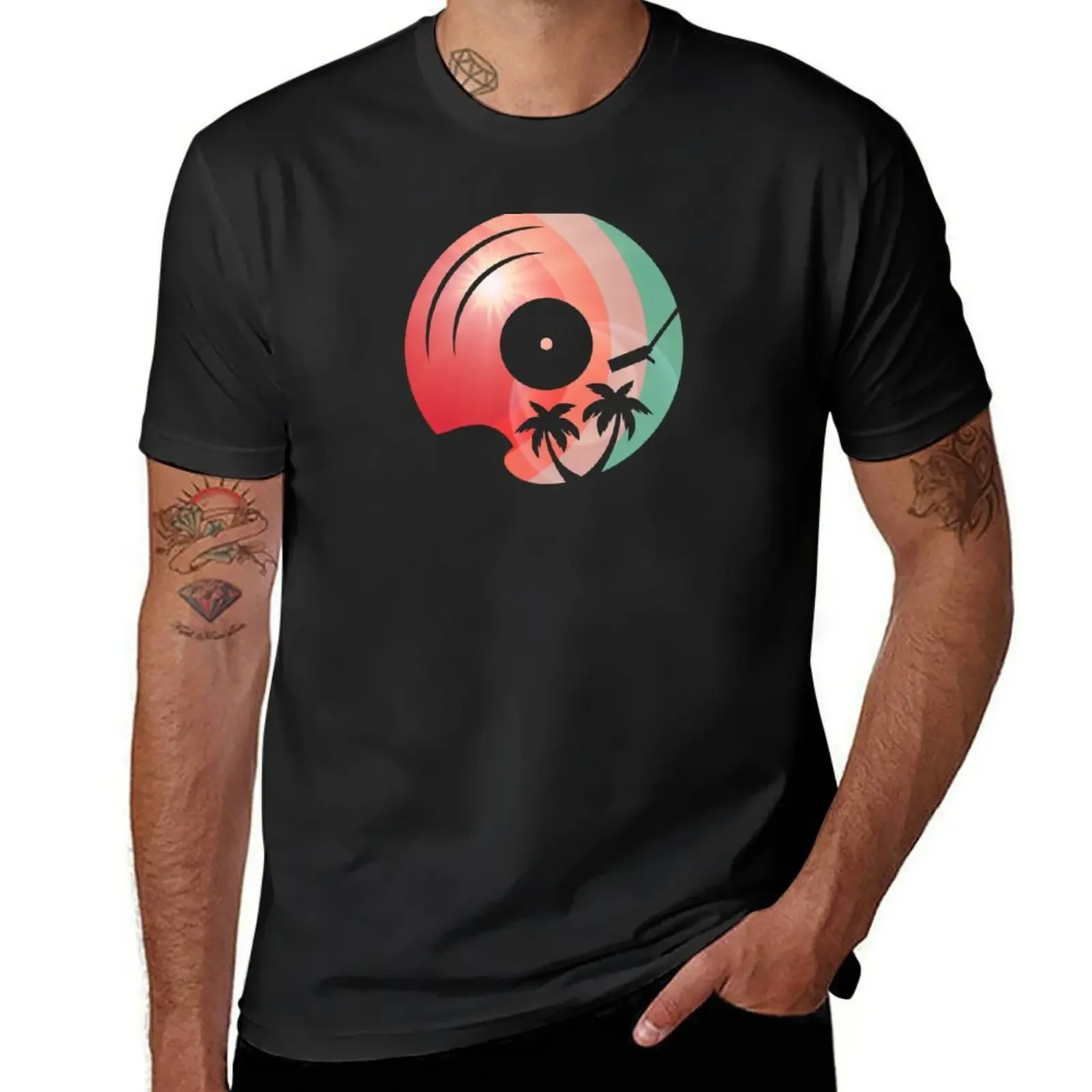 Vinyl Retro Beach Sunset T-Shirt summer top graphics Men's t shirts