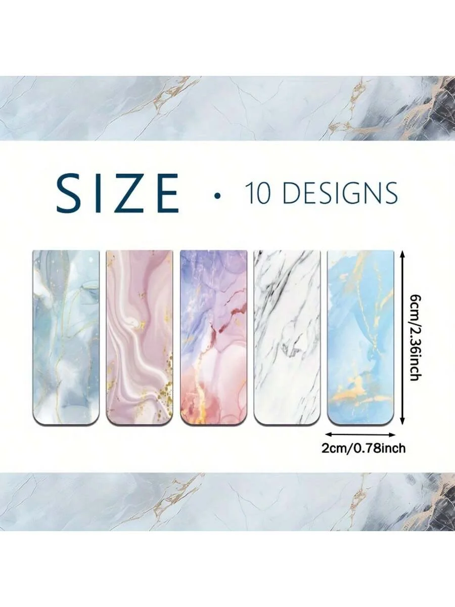 10pcs Assorted Marble Design Magnetic Bookmarks - Durable Page Markers for Readers, Students, Teachers & Office Use