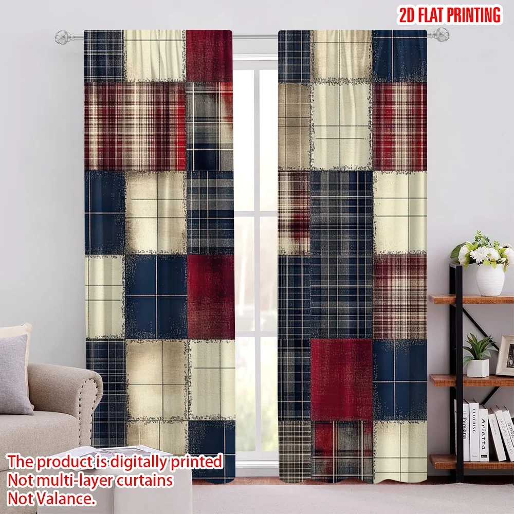

2pcs Curtains Plaid Pattern1 Machine Washable Polyester,Without Electricity Spring Party & Holiday Decor Suitable for Bedroom