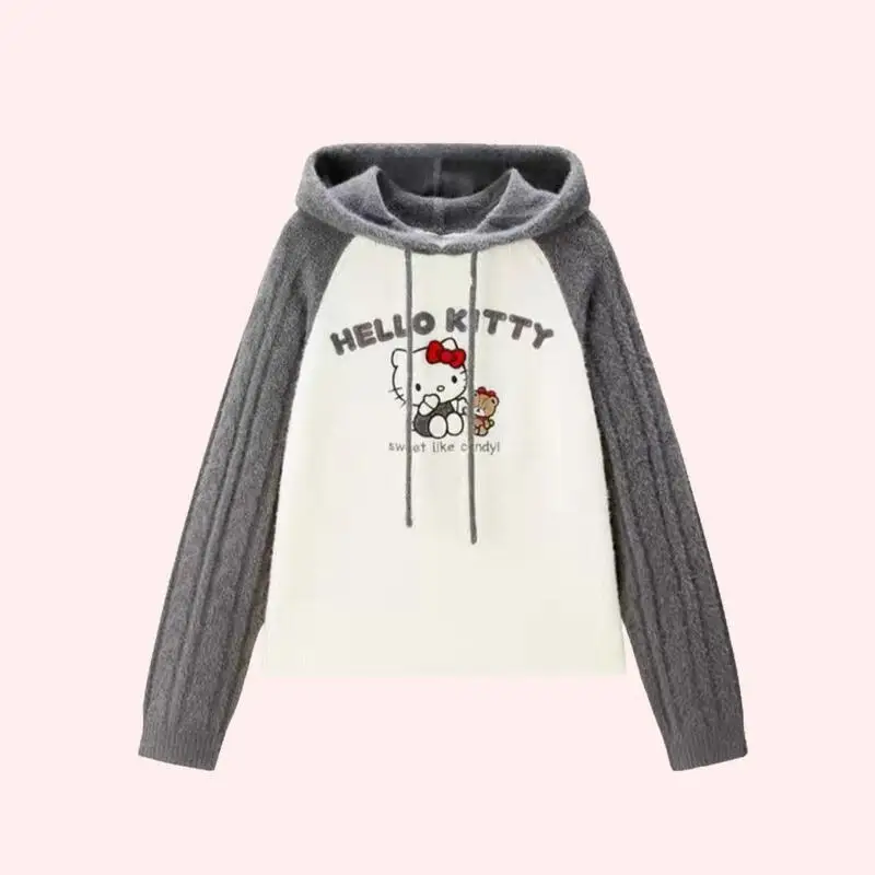 

Свитер женский с капюшоном, свободный, теплый, в стиле Y2K, с милым аниме-котенком, мультяшный, кавайный, модный, удобный, для девочек и женщин