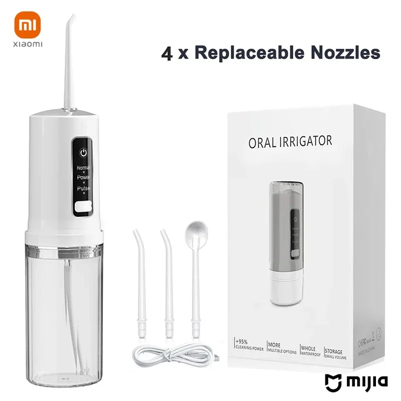 Xiaomi Portable Dental Water Jet Oral Irrigator USB Rechargeable Water Flosser Water Tank Waterproof Teeth Cleaner Oral b nozzle