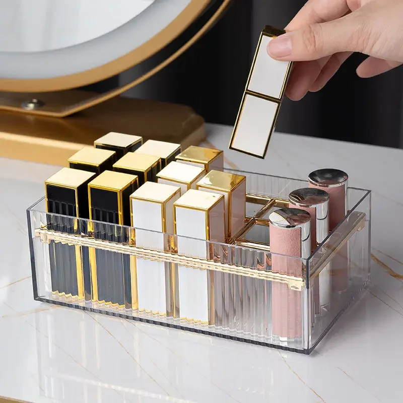 18 Grids Lipstick Organizer Case Makeup Organizer Gold Luxurious Acrylic Cosmetic Storage Box Transparent Makeup Organizer Box