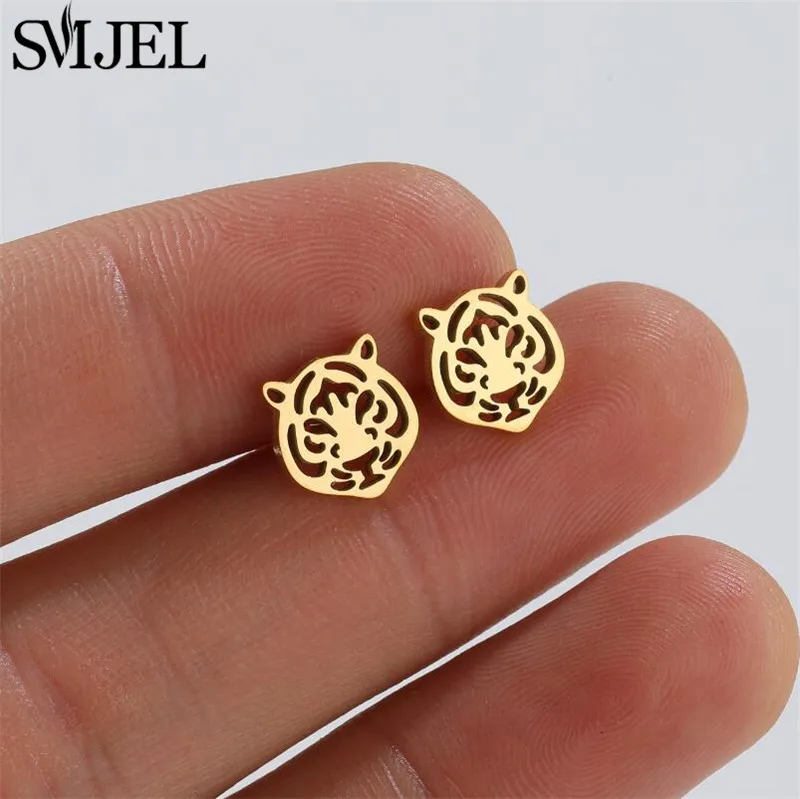 SMJEL Mini Stainless Steel Animal Earrings for Women Cartoon Koala Fox Bunny Tiger Horse Earings Punk Pterosaurs Studs Girl Gift view 6
