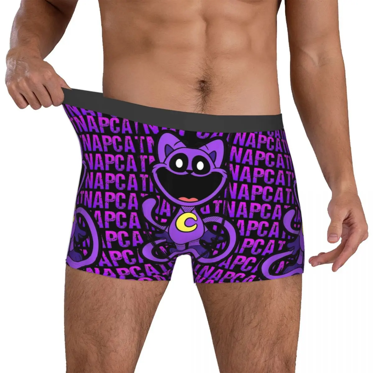 Men's Smiling Critters Catnap Underwear Funny Cartoon Novelty Boxer Briefs Shorts Panties Male Breathable Underpants Plus Size