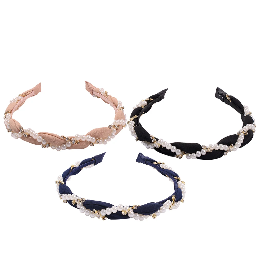 

3pcs Winding Design Manmade Pearl Hoops Headbands For Women Fashion Daily Party Wear Chic Romantic Hair Accessories Durable