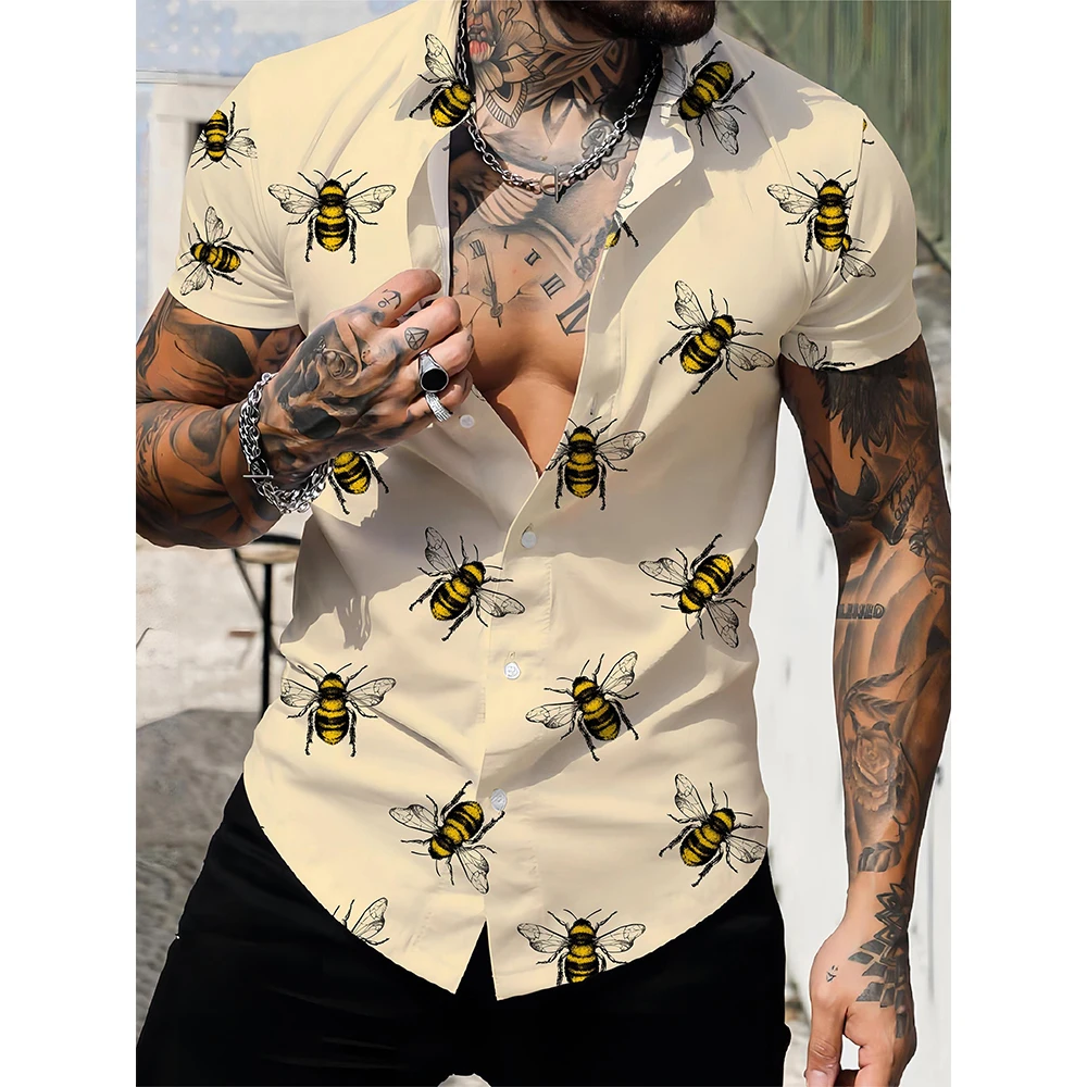 Camisas de playa hawaianas con estampado 3D de abeja para hombres y mujeres, ropa de calle informal de moda, camisa de manga corta de gran tamaño, blusa Harajuku