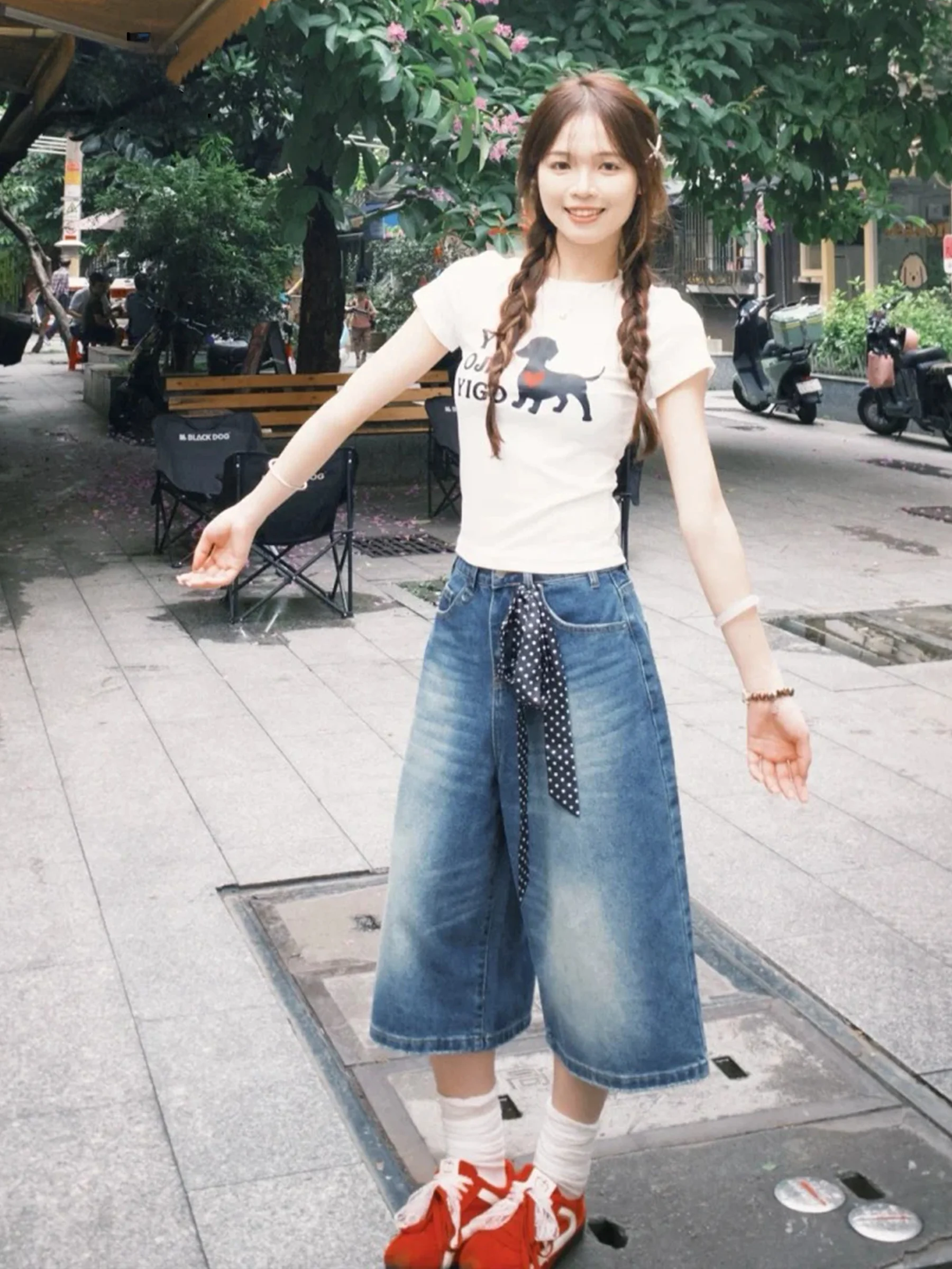 

Retro Washed American Style Straight Leg Jeans Women's Loose Slimming Wide Leg Pants High Waist Casual Spring Summer