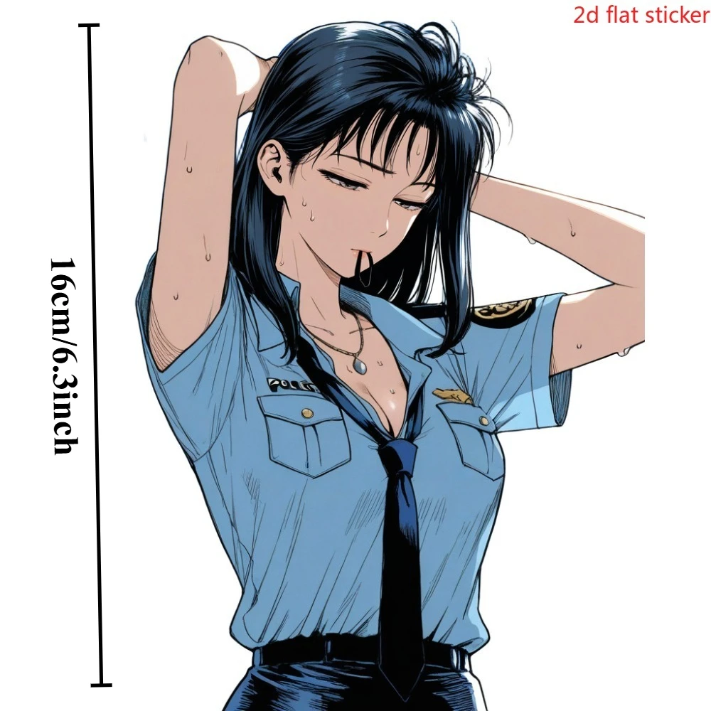 1Pc 2D Flat Anime Police Girl Vinyl Sticker, Weatherproof Decal For Car Window Motorcycle Laptop Decor, Holiday Gift