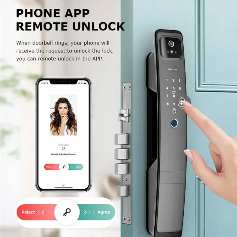 BBDHOME Electronic Tuya APP Camera 3D Face Recognition Screen Fingerprint Smart Door Lock With Camera