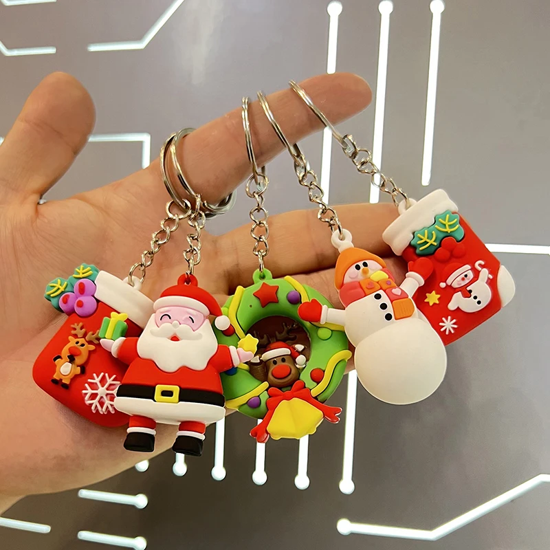 1PC Christmas Decorations Creative Cartoon Santa Claus Snowman Keychain Pendant Bag Car Keychain Accessories Small Gifts