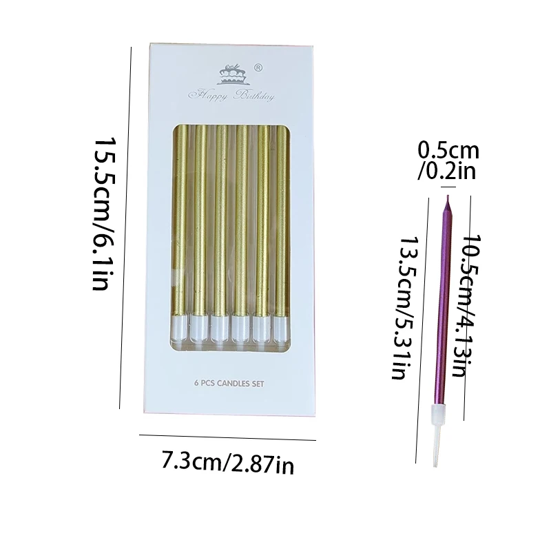 Happy Birthday Cake Pencil Long Stick Candle Pen Creative Retro Romantic Baking Straight Stick Gold Silver Candle