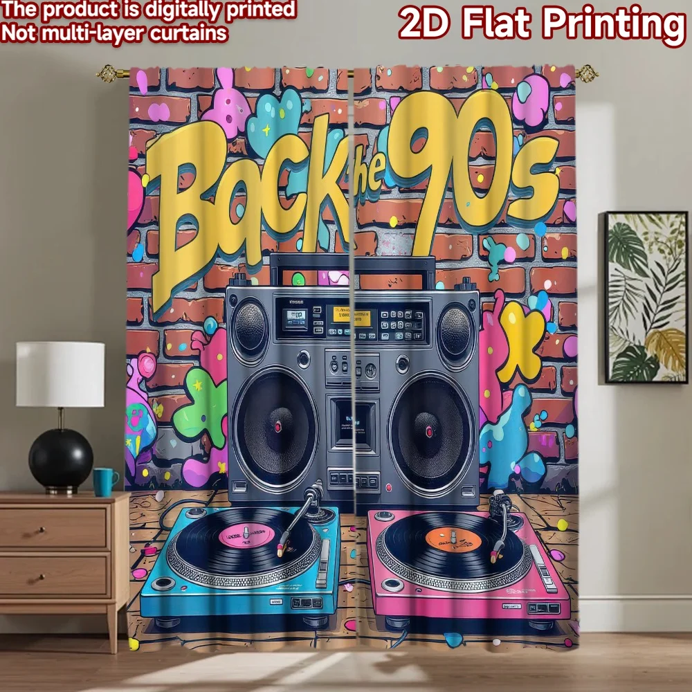 1pc 2D flat Photography Backdrop Tapestry 90s Music Graffiti 100% Polyester Family Party Decoration Perfect for Booth seats and