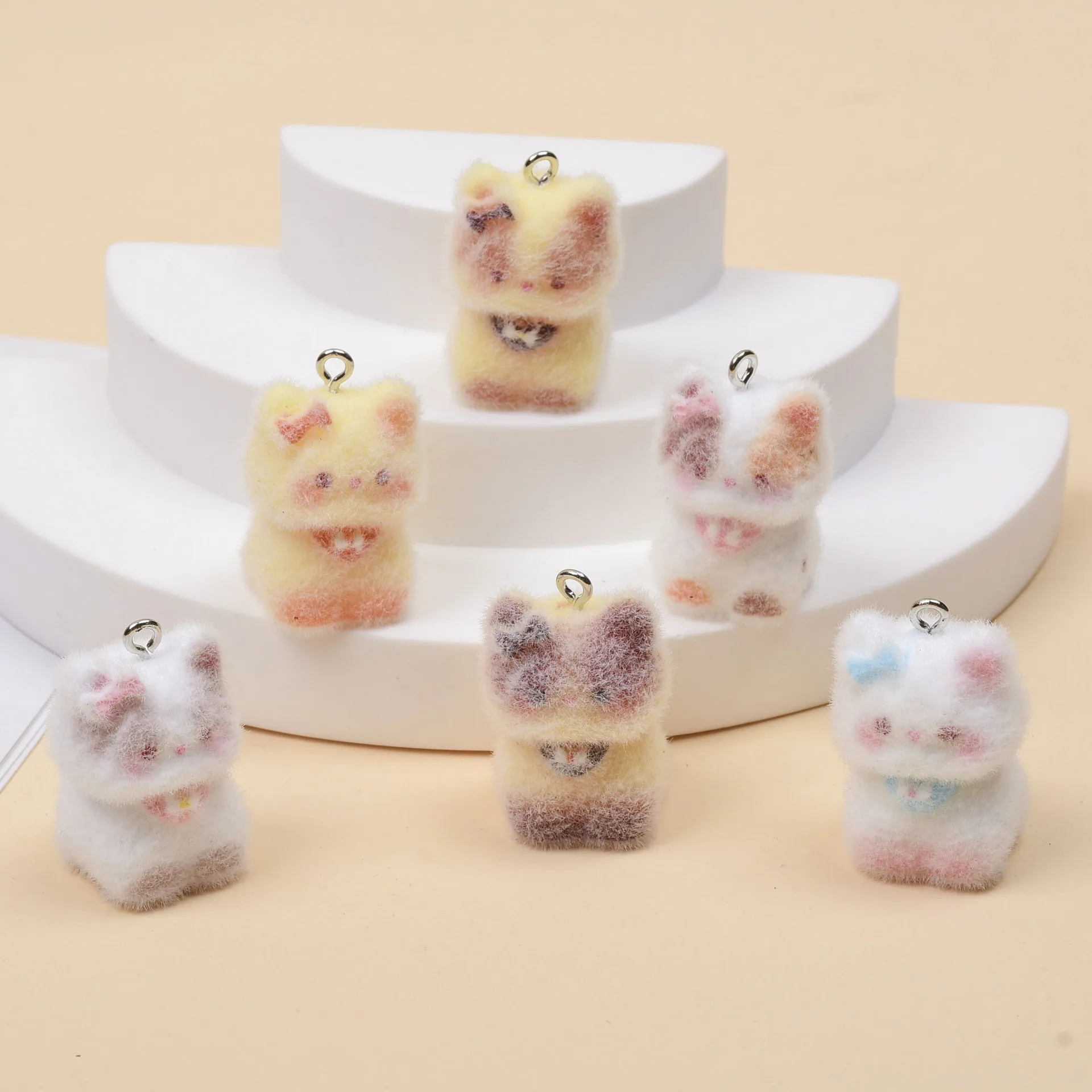 

30pcs 3D Flocking Resin Cute Mini Cat Doll Cartoon Animal Charms For Keychain Necklace Earnings Making DIY Jewelry Accessories