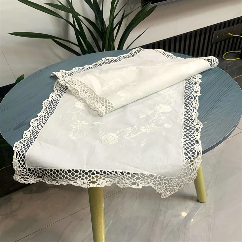 4pcs European Pastoral Pure Cotton Thread Handmade Crochet Retro Cover Handkerchief 26X40CM