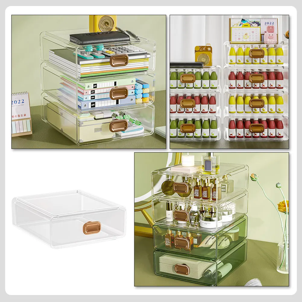 

Transparent Storage Box Large Capacity Drawer Style Makeup ganizer Versatile Desk Case Plastic Container