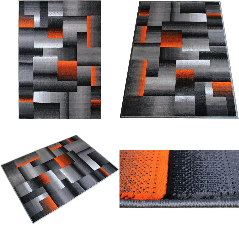 

Modern Contemporary Area Rug by Masada, Orange, Grey, and Black, 5x7 Feet