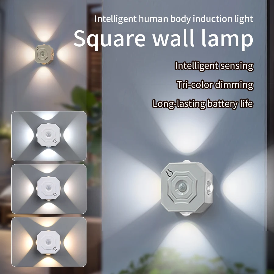 

USB-перезаряжаемый магнитный настенный светильник с датчиком движения, 3 цвета / RGB, диммируемый светодиодный ночник для прикроватной тумбочки, лестницы, шкафа, прихожей