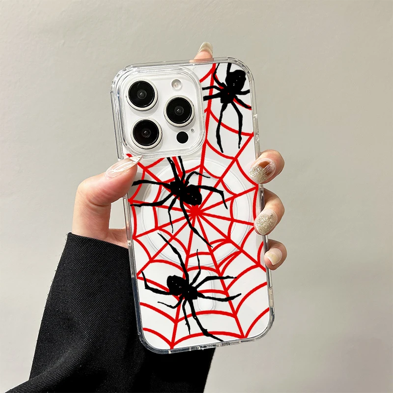 

Чехол для беспроводной зарядки Spider Bat для iPhone 17 Air 16 E 15 14 13 12 Mini 11 Pro Max, пылезащитный прозрачный силиконовый чехол с краями