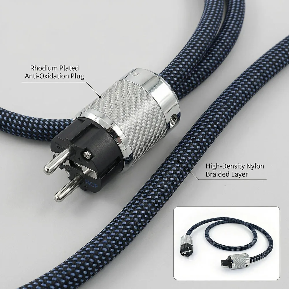 AouyadeNew Hi-End OFC EU/ US /AU Hifi Power Cord Power Cable with Rhodium Plated Plug Schuko US AC Mains Cord Iine for Subwoofer