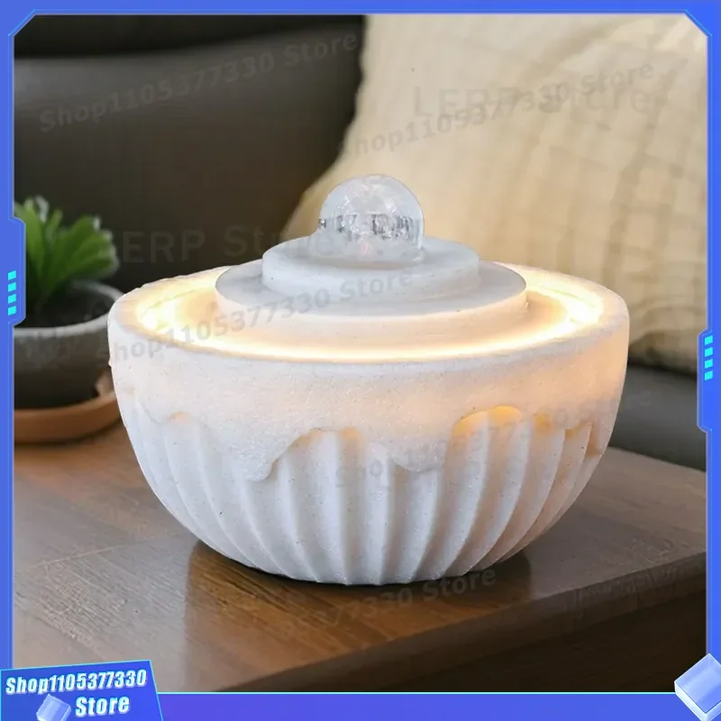 Modern Light Luxury Desktop Water Fountain with Rotating Feng Shui Ball and Rockery for Living Room Home Decor Circulation
