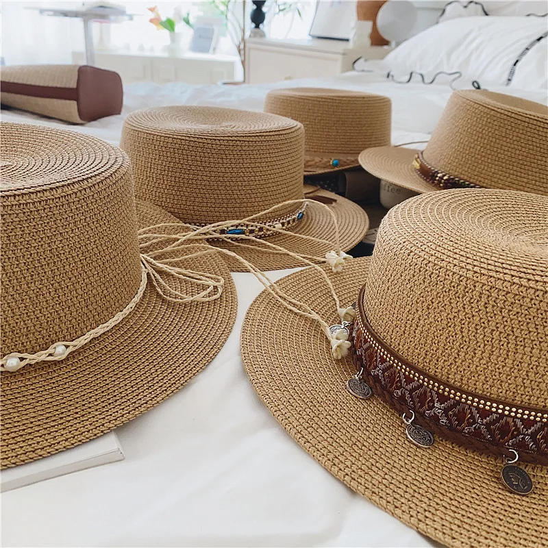 

Summer Ethnic Style Sun Shade Straw Hat Vintage Straw Tribal Sunscreen Hat For Women Girls Travel Beach Outdoor Decorative Hat