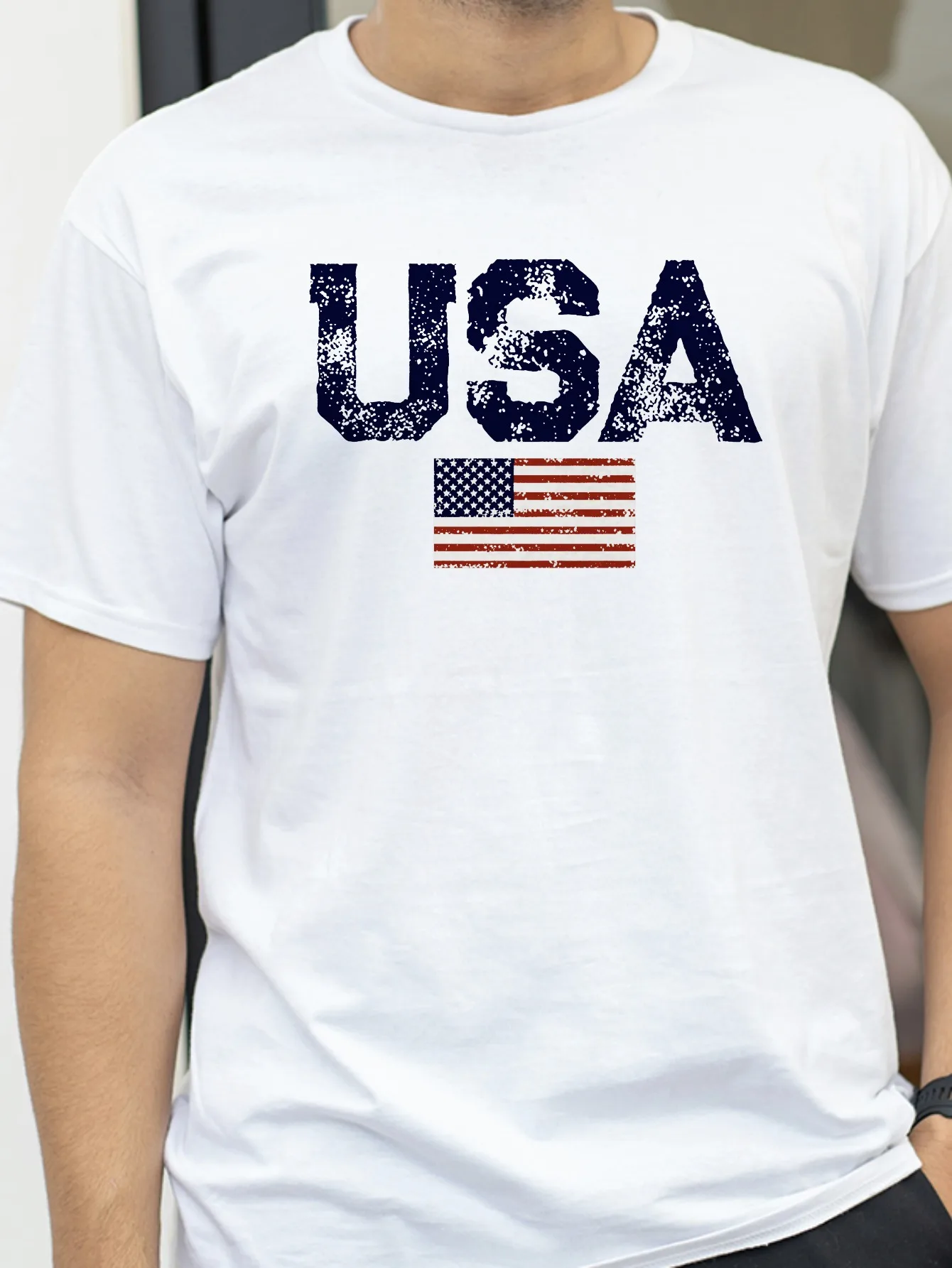 

USA Letters American Flag Stars And Stripes Prints Clothing Women Loose T-Shirt Simple Retro Tops Personality O-Neck Tshirts