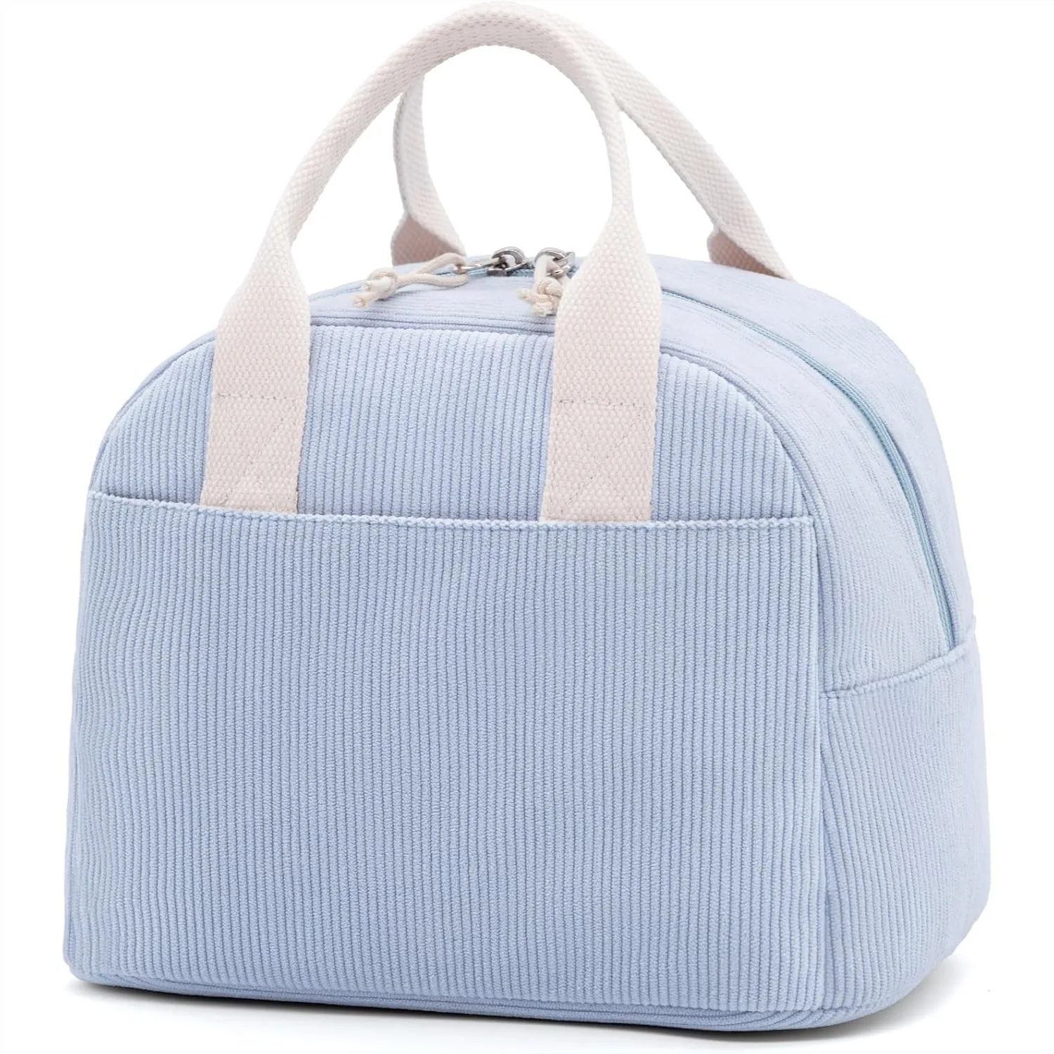 

Insulated Cloud Blue Lunch Bag for Women, Corduroy Tote with Aluminum Lining, Large Capacity Cooler for Work Travel Beach Picnic