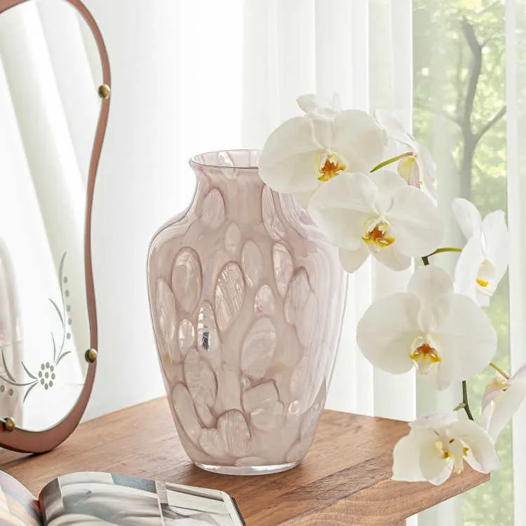 

Vase in Ancient Style Living Room Table Flower Arrangement Water Lotus Tulip Pink Glass Vase Ornaments