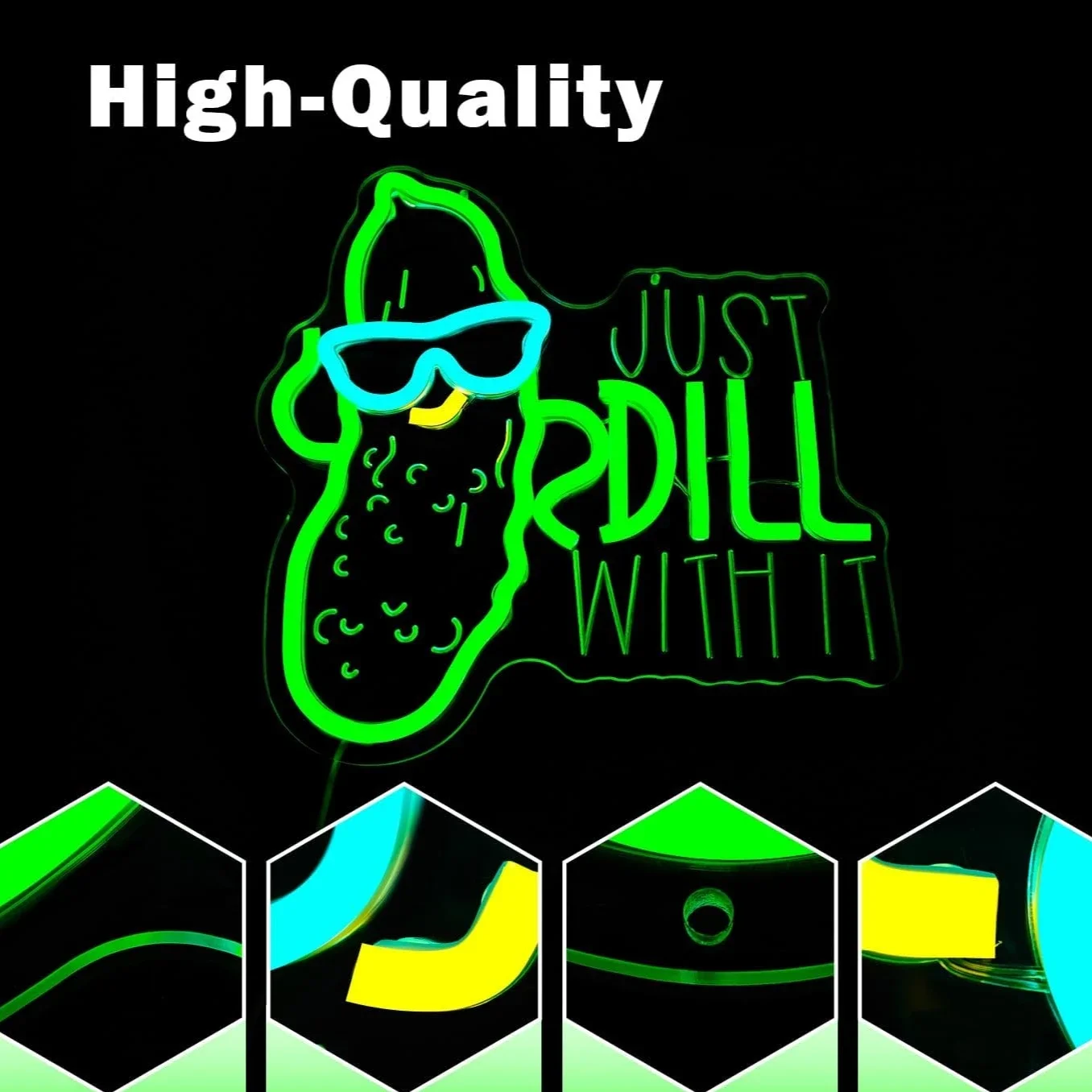 Pickle Neon Sign Just Dill with It LED Neon Light USB Dimmable for Bar Business Restaurant Shop Store Party Kimchi Shop Decor