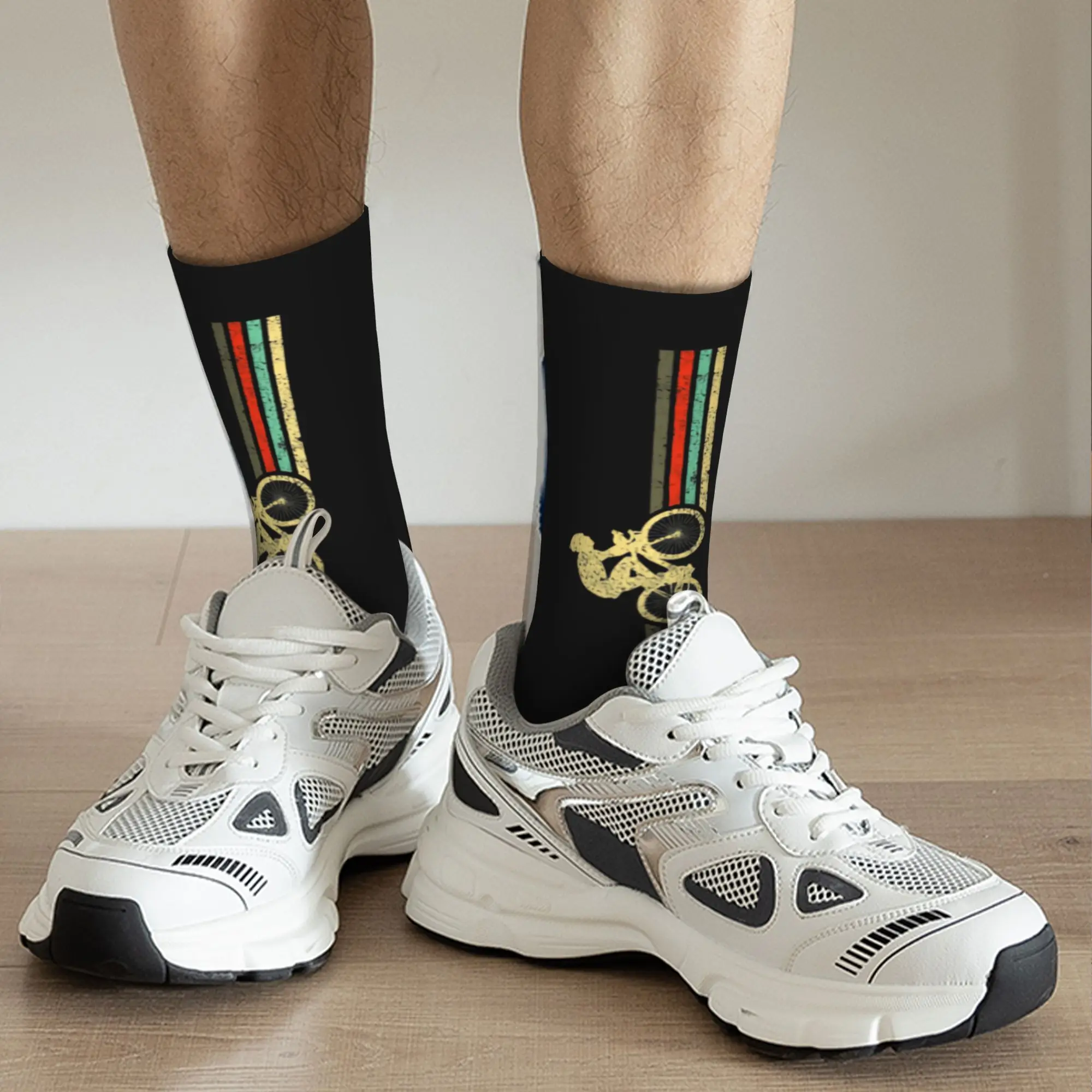 Calcetines retro de rayas para bicicleta para hombre y mujer, calcetines cálidos de moda para ciclista de montaña