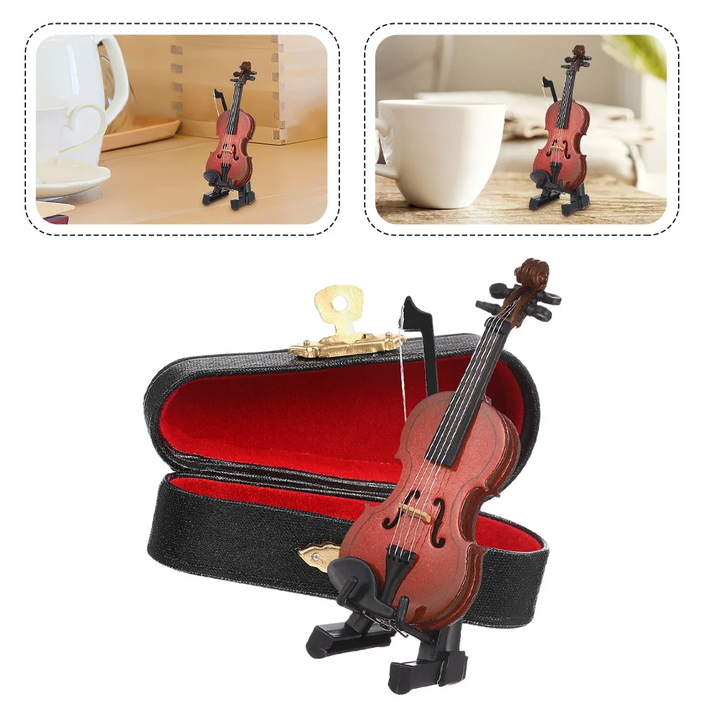 

1Set Wooden Mini Violin Ornament Realistic Desktop Decor Studio Photo Prop Bow Rack Tiny Violin Tiny Things Photo Props
