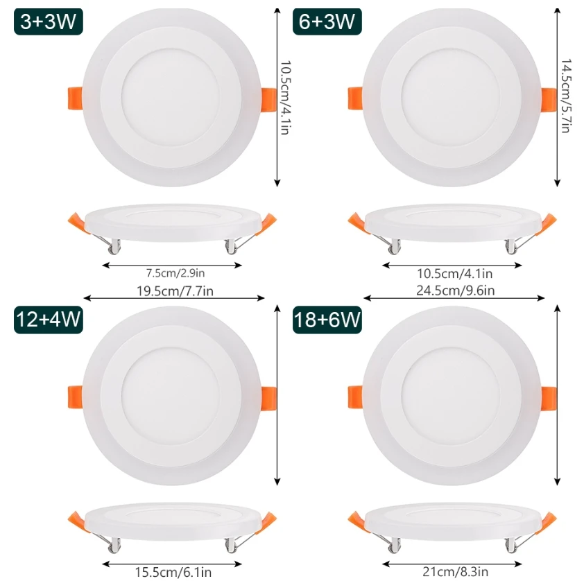 Double Color LED Panel Light 6W 9W 16W 24W LED Downlight 3 Models Recessed LED Ceiling Panel Lamp AC85-265V Indoor Lighting